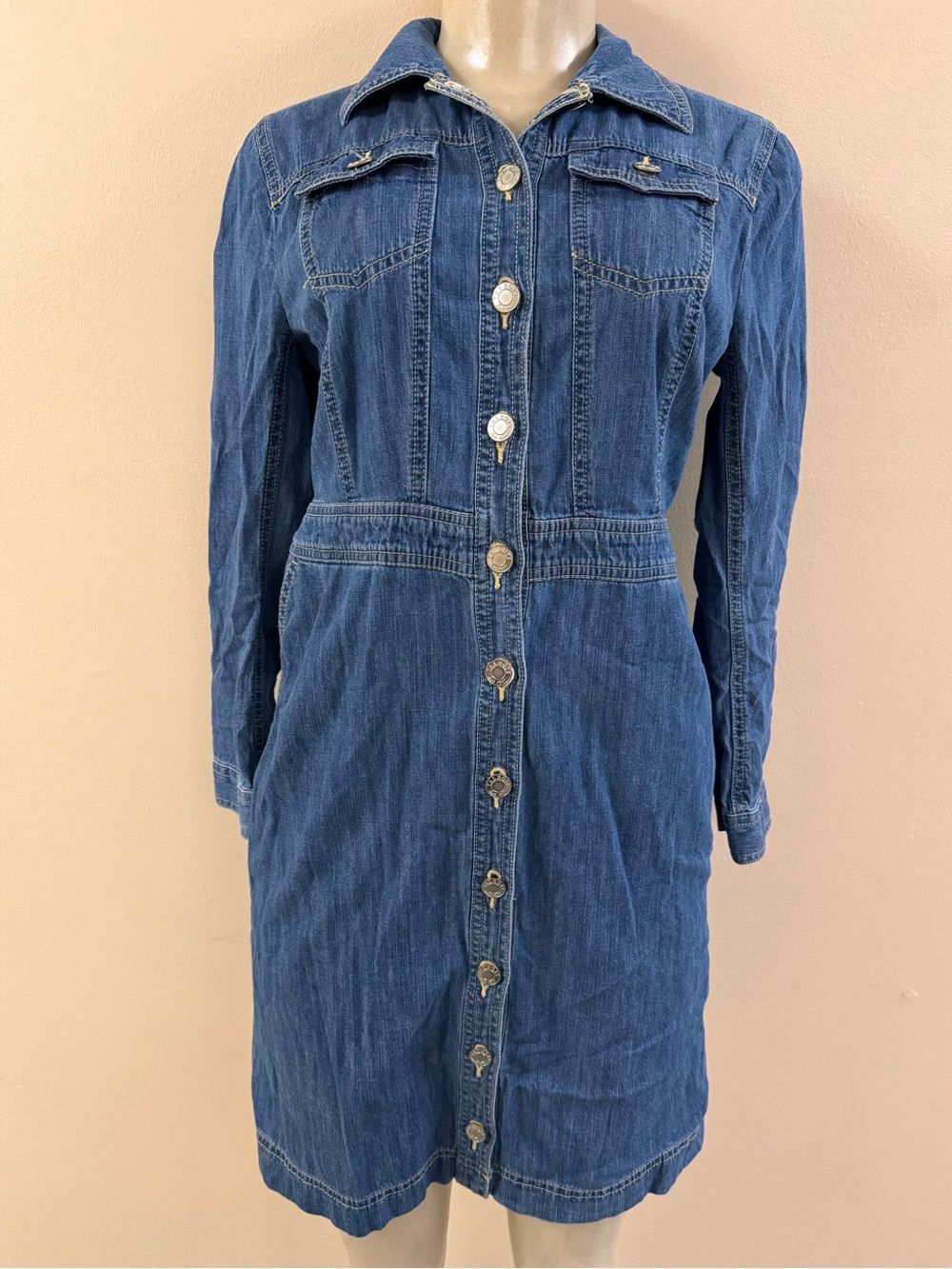 Talbots Denim Button-Down Long Sleeve Shirt Dress 2P GUC